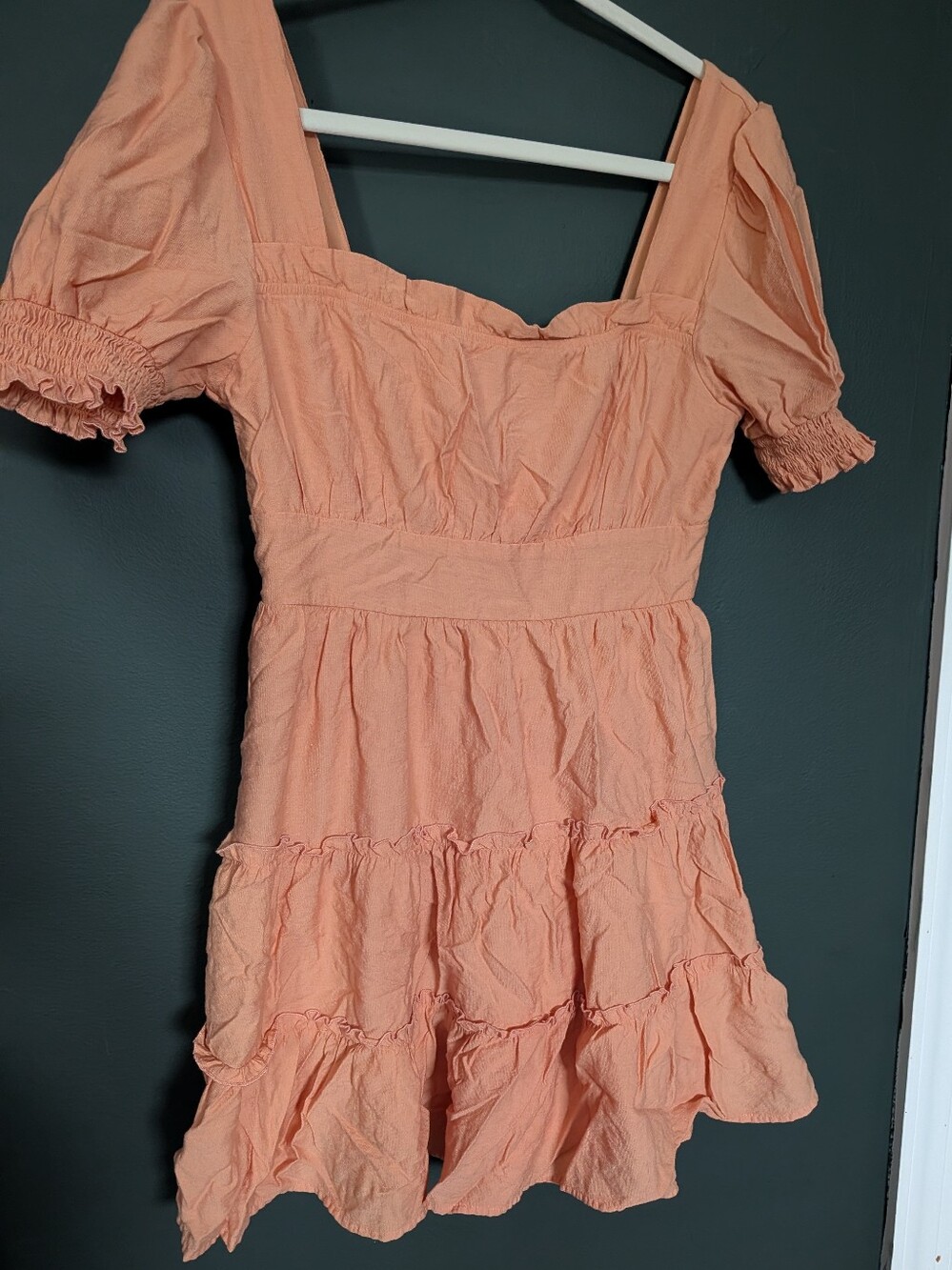 mine Peach Puff Short Sleeve Tiered Casual Dress